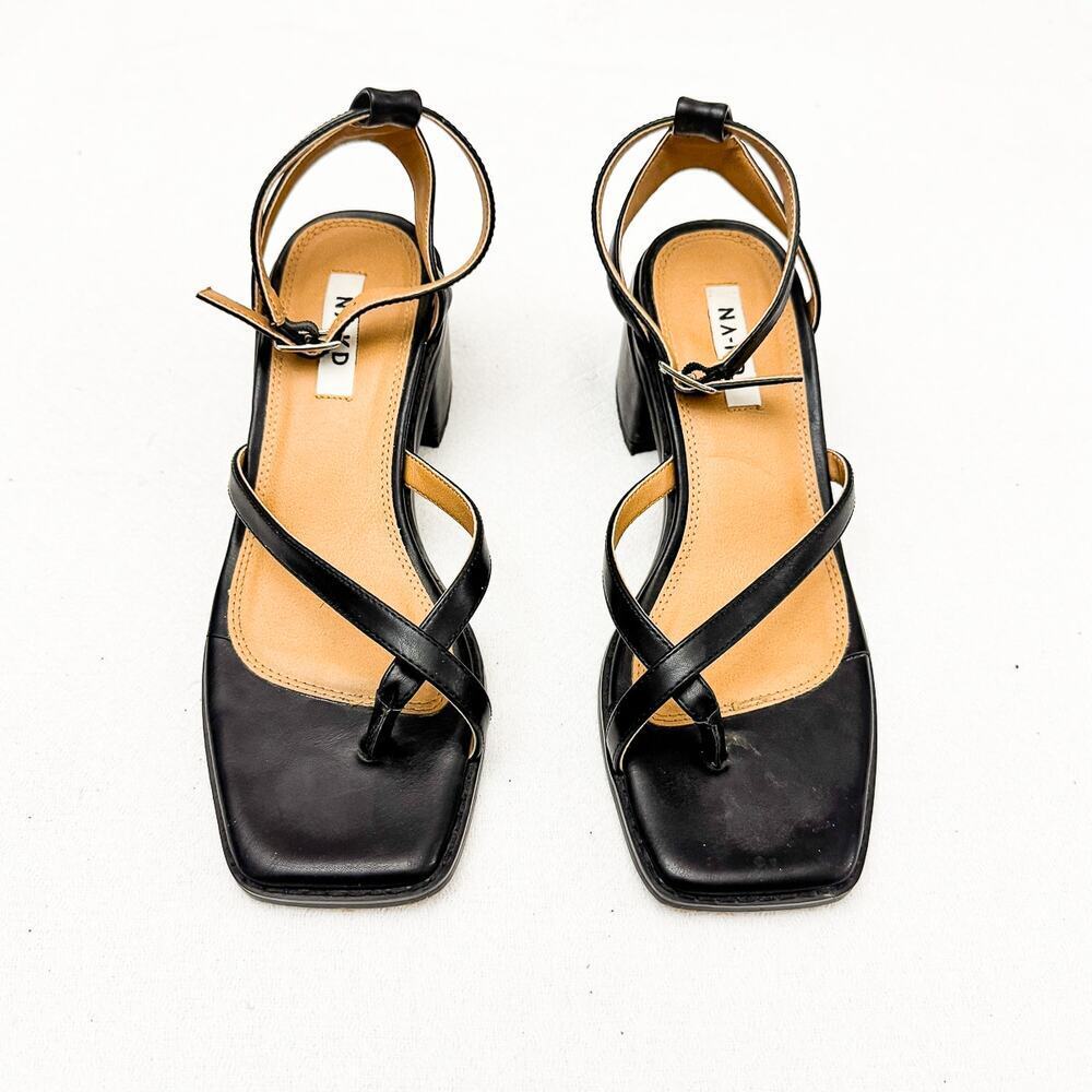 Naked Feet Black Strappy Square-Toe Block Heel Sandals